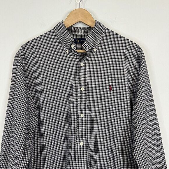 Vintage Ralph Lauren Blue Plaid Cotton Button Up Large - Picture 3 of 7